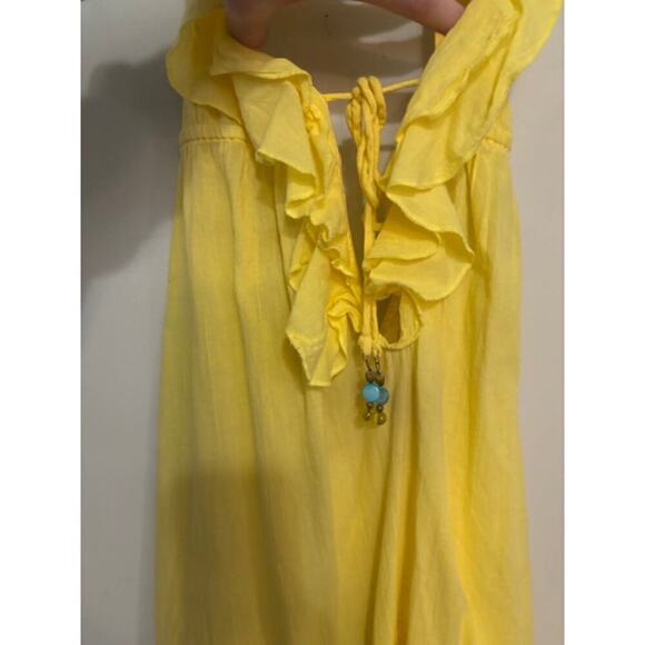 Ralph Lauren Dress Womens Medium Halter Ruffle Tiered Yellow Coastal Cotton - Picture 5 of 10